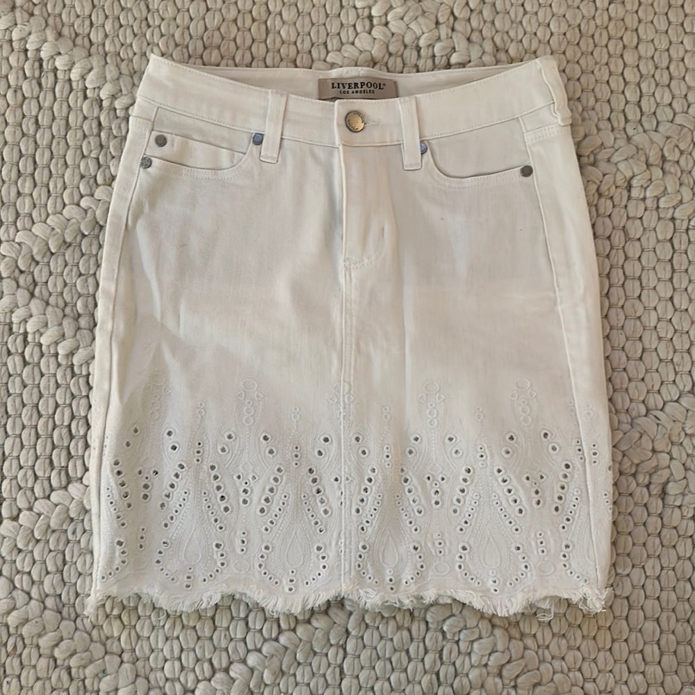 Liverpool White Jean Skirt